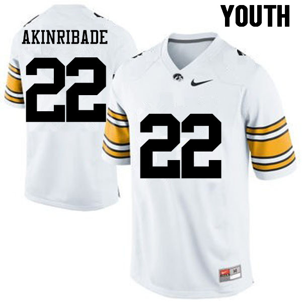 Youth Iowa Hawkeyes #22 Toks Akinribade College Football Jerseys-White